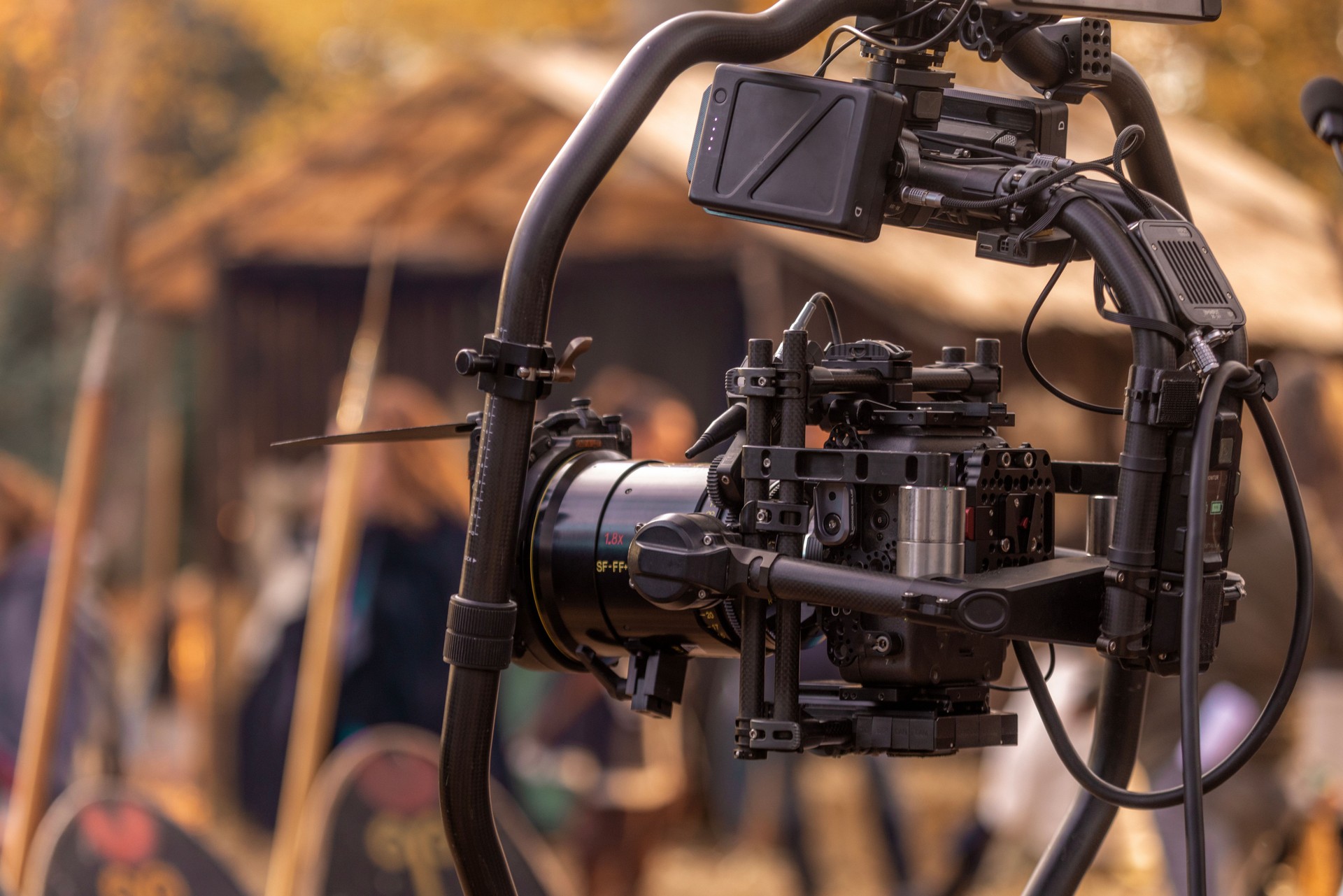 Video camera and specialised filming equipment on a film set